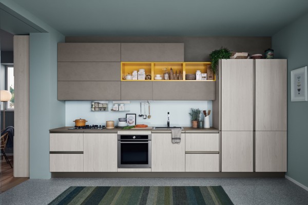 Start with a great advantage.
START-TIME: start off on the right foot by giving your kitchen the youthful feel of a design with pure lines dressed in cool colors and wood finishes that are in step to